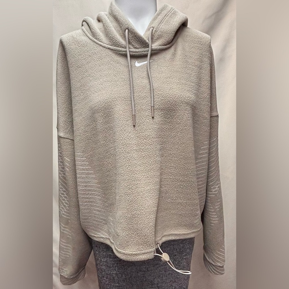 Nike Pro Therma-FIT ADV Cropped Fleece Hoodie Sweatshirt Moon Fossil Large